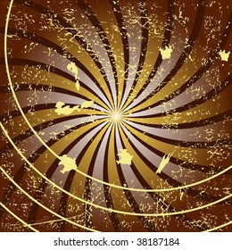 Retro striped grunge background with rays (vector)
