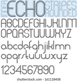 ??INNER ECHOÃ?Â¢? retro striped rounded font, light version, patterned old style alphabet. Best for use as a headlines in advertising, stylish retro art, graphic designs, posters and web design. Vector.