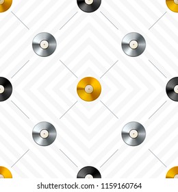 Retro striped seamless pattern with golden and platinum vinyl discs