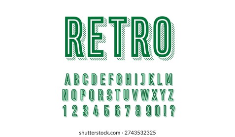 Retro Striped Shadow Font - Green Alphabet with Diagonal Lines Complete Set