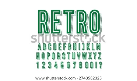 Retro Striped Shadow Font - Green Alphabet with Diagonal Lines Complete Set