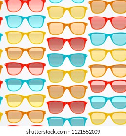 Retro Striped Sunglasses Seamless Pattern Background on a White Geek and Summer Party Beach Concept. Vector illustration
