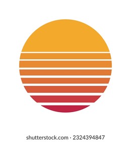 Retro striped sunset prints in circle shape. Vector Illustration.