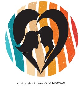 Retro striped vector illustration a cute couple 