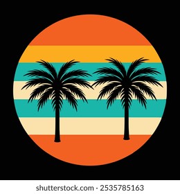 Retro striped Vintage Background Vector Art Illustration with dates palm tree.