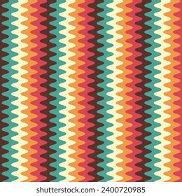 Retro striped wavy seamlepattern. 70s style abstract psychedelic waves flowing simple design. summer wavy stripes childish fabric print. Geometric texture. Vector illustration.