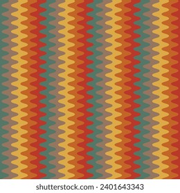 Retro striped wavy seamlepattern. 70s style abstract psychedelic waves flowing simple design. summer wavy stripes childish fabric print. Geometric texture. Vector illustration.