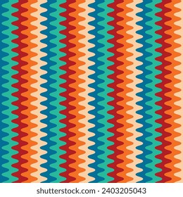 Retro striped wavy seamlepattern. 70s style abstract psychedelic waves flowing simple design. summer wavy stripes childish fabric print. Geometric texture. Vector illustration.