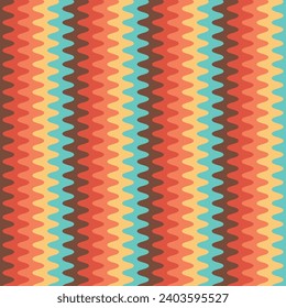 Retro striped wavy seamlepattern. 70s style abstract psychedelic waves flowing simple design. summer wavy stripes childish fabric print. Geometric texture. Vector illustration.
