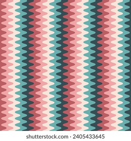 Retro striped wavy seamlepattern. 70s style abstract psychedelic waves flowing simple design. summer wavy stripes childish fabric print. Geometric texture. Vector illustration.