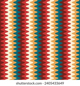 Retro striped wavy seamlepattern. 70s style abstract psychedelic waves flowing simple design. summer wavy stripes childish fabric print. Geometric texture. Vector illustration.
