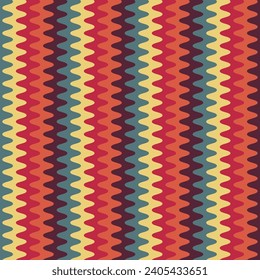 Retro striped wavy seamlepattern. 70s style abstract psychedelic waves flowing simple design. summer wavy stripes childish fabric print. Geometric texture. Vector illustration.