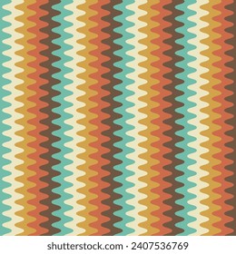 Retro striped wavy seamlepattern. 70s style abstract psychedelic waves flowing simple design. summer wavy stripes childish fabric print. Geometric texture. Vector illustration.