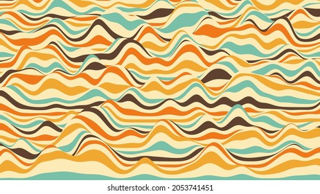 Retro stripes colorful distorted backdrop. Procedural ripple background with optical illusion effect