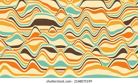 Retro stripes colorful distorted backdrop. Procedural ripple background with optical illusion effect