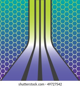 retro stripes composition over honey comb texture, abstract vector art illustration