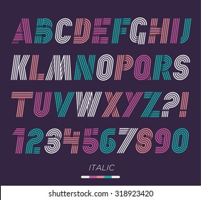 Retro stripes funky fonts set, trendy elegant retro style design. Vector design.