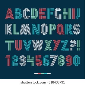 Retro stripes funky fonts set,trendy elegant retro style design. Vector design.