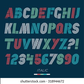 Retro stripes funky fonts set,trendy elegant retro style design. Vector design.