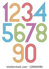 Retro stripes funky numbers set, light version, trendy elegant retro style design. Vector.