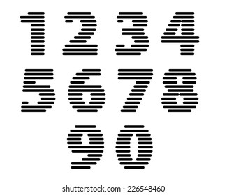 Retro stripes funky numbers set, bold version, trendy elegant retro style design. Vector.