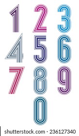 Retro stripes funky numbers set, trendy elegant retro style design. Vector.
