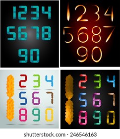 Retro stripes funky numbers set, light version, trendy elegant retro style design. Vector. many, various