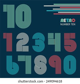 Retro stripes funky numbers set,trendy elegant retro style design. Vector design.