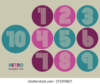Retro stripes funky numbers set,trendy elegant retro style design. Vector design.