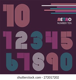 Retro stripes funky numbers set,trendy elegant retro style design. Vector design
