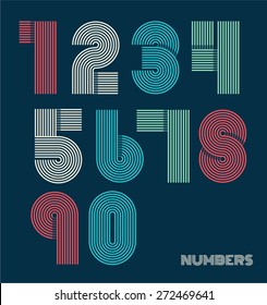 Retro stripes funky numbers set,trendy elegant retro style design. Vector design.