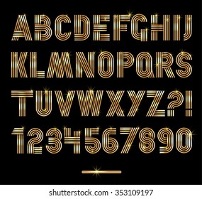 Retro stripes  gold fonts set,trendy elegant retro style design. Vector design.