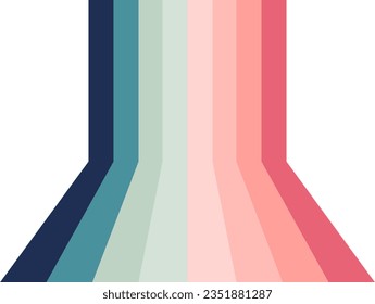 Retro stripes in a perspective. Vintage lines background. Sixties and seventies style graphic design. Abstract modern pastel background. Banner template. 3D illusion. Vector illustration, clip art.