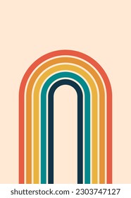 Retro stripes rainbow. Vintage 70s colorful lines background. Old fashioned cover poster. Copy space.  Abstract decor interior design. Social media post template. Groovy backdrop. Vector illustration