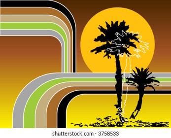 retro stripes tropical holiday (vector) - illustrated art / background