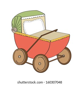 retro stroller isolated on white background, vector illustration