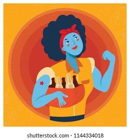 Retro Strong Powerful Woman Illustration. Inspired by the Famous World War Two propaganda Poster of Rosie the Riveter calling for women to play their part in the war effort