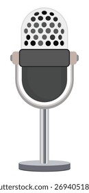 Micrófono de estudio retro en el soporte, Ilustración vectorial plana
