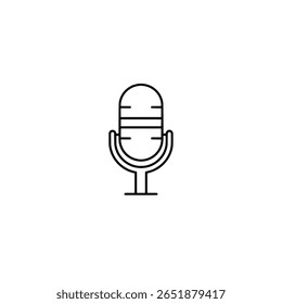 A retro studio microphone in a simple line art icon style. A minimalist symbol for podcasts, broadcasting, music recording, or interviews.