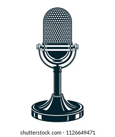 Retro studio microphone vector illustration. Stand up live show concept, public relations.