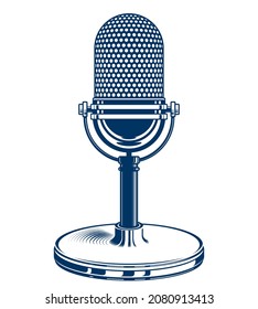 Retro Studio Mikrofon, Vektorgrafik. Stehen Sie auf Live-Showkonzept, Öffentlichkeitsarbeit.