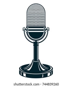 Retro studio microphone vector illustration. Stand up live show concept, public relations.