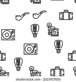 Retro Stuff Devices Vector Seamless Pattern Thin Line Illustration