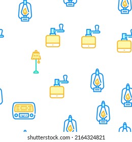 Retro Stuff Devices Vector Seamless Pattern Color Line Illustration