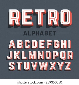 Retro style 3d alphabet. Vector.