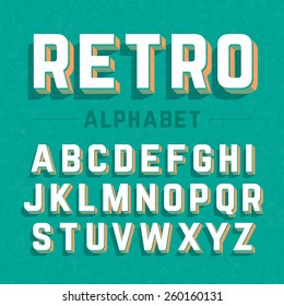 Retro style 3d alphabet. Vector.