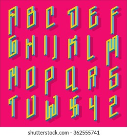 Retro style 3d alphabet. Vector.