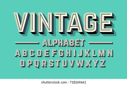 Retro style 3d alphabet, vector illustration
