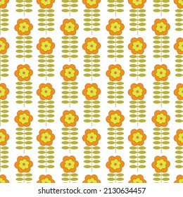 Retro style 60s - 70s. Floral pattern with yellow flowers. Vector illustration isolated on white background. For use in packaging, brochures and covers, fabrics and prints, theme parties, social media