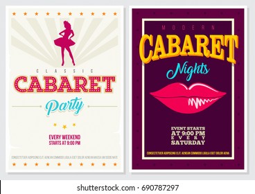 Retro Style 70's 80's 90's Vintage Cabaret Poster with Beautiful Female Dancer and Lips